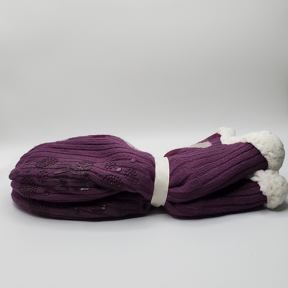 Nwt aloe infused slipper socks purple plaid size small 6-8 - Picture 7 of 9